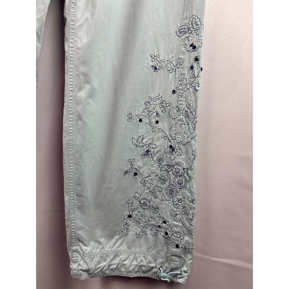 Arizona Womens Embroidered Cargo Pants Size 7 Light Blue Polyester/Cotton - Picture 4 of 6